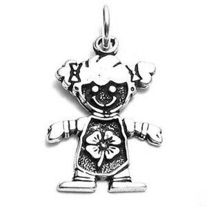 LITTLE GIRL IN A 4-LEAF CLOVER ONESIE CHARM. STERLING SILVER